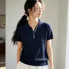 Camiseta de Punto de Manga Corta con Cuello Polo y Botones de Colores para Mujer, Nuevo Estilo de Verano, Diseño Particularmente Hermoso, Top Ligero