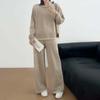 Conjunto de Punto para Mujer de Amazon Transfronterizo Otoño e Invierno, Conjunto de Dos Piezas con Colores Contrastantes, Cuello Redondo, Suéter de Manga Larga y Pantalones, Conjunto de Moda