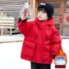 Chaqueta de Plumas Estilo Chino para Niños 2025 Nueva Roja Festiva Saludos de Año Nuevo para Bebés Chaqueta Ligera para Niños Chaqueta de Plumas de Pato