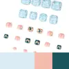 Unhas de Pé Usáveis Estilo Francês com Craquelado Transfronteiriço Totalmente Cravejadas, Peças de Unha de Pé Usáveis Brilhantes, Peças de Unha de Pé para Nail Art Atacado