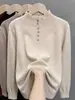 Otoño e Invierno Nuevo Talla Grande Simple Cuello Alto Medio Camiseta Básica Tops Moda Femenina Holgado Interior Manga Larga Tejido de Punto