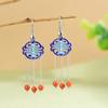 Pendientes de Plata S925 Rey Ciervo Dorado Cloisonné Retro Nuevo Estilo Chino Temperamento Elegante Borla Roja del Sur Pendientes para Mujer