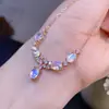 Colar de Pedra da Lua Natural com Corpo de Vidro, Algodão Micro, Luz Azul Forte, Prata 925 Incrustada com Precisão 5*7mm