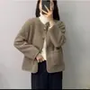 Casaco de Lã de Cordeiro Feminino Novo Estilo Coreano Solto Novo Outono Pequeno Solto Cardigan de Veludo de Cordeiro Cor Sólida Top