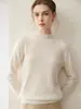 Suéter de cachemira 100% de lujo ligero y minimalista para mujer, con cuello semialto, diseño de jersey y mangas largas versátiles, perfecto para el uso diario.