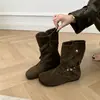 Estilo floresta retrô! Botas western curtas com fivela de nicho para mulheres, botas Chelsea Birkenstock emagrecedoras de inverno 2026
