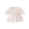 Vestido de princesa para bebé, colección de primavera y otoño, diseño de encaje y lazo, adecuado para niñas pequeñas, perfecto para celebraciones de luna llena, celebraciones de 100 días y primeros cumpleaños, de manga larga, vestido elegante