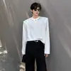 Camada Base Estilo Americano High Street Camiseta Preta de Manga Longa Primavera e Outono Vida Ombro Acolchoado Sinta o Moletom Masculino Rebite Vestir Camada Interna Design