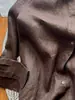 Sem Recomendação D! Camisa Marrom Café de Linho Importada da França para Mulheres com Gola Polo, Manga Longa, Roupa de Trabalho, Camisa com Proteção Solar