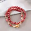 Pulseira de Cristal Amarelo Cristal Morango Camada Dupla Otimizada Pingente de Cristal Pulseira Feminina Temperamento Celebridade da Internet Pulseira da Moda Melhor Amigo Estudante Joia