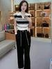 Conjunto de Dos Piezas de Moda para Mujer con Solapa con Estampado de Letras, Atuendo Versátil de Manga Corta para Primavera y Verano