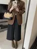 Pantalones Cropped de Línea A Holgados y Adelgazantes para Mujer, Nuevo Estilo Otoño e Invierno, Pantalones Casuales Clásicos Negros Versátiles de Pierna Ancha Recta