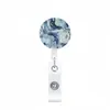 Lindo Estilo Mármore Brilhante Cristal Gota Plástico Fivela de Puxar Fácil Suporte Retrátil para Crachá Cartão Porta-Identidade Fivela