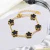 Conjunto de joias de aço inoxidável trevo de cinco folhas, pulseira, colar e brinco simples e estilosos de flor de cinco folhas, joias que não desbotam