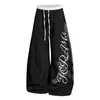 Pantalones de trabajo tipo guadaña con estampado de letras americanas, plisados, de secado rápido, para hombres y mujeres, estilo fino de verano, holgados, de pierna ancha, tipo paracaídas para bailar