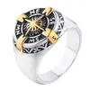 Estilo Europeo y Americano, Anillo Personalizado Nórdico de Gran Venta con Brillo de Diamantes, Brújula de Estrella de Ocho Puntas Dios del Mar, Anillo de Material de Acero de Titanio