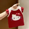 Camiseta de Verano Fina de Algodón con Cuello Redondo sin Mangas para Niñas Hello Kitty Camiseta Casual de Dibujos Animados para Bebé Top para Niñas