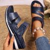 Sapatos Femininos Europeus e Americanos Vazados de Solado Grosso 2025 Verão Novo Exportação Tamanho Grande Salto Anabela Sandálias de Praia de Uma Tira e Chinelos Transfronteiriços