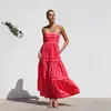 S32296 Comercio Exterior Europeo y Americano Ropa Transfronteriza para Mujer Amazon Rayas Posicionamiento Estampado Tirantes Espalda Descubierta Bolsillo con Solapa Vestido Pantalón para Mujer