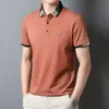 Polo de Seda de Hielo Camiseta de Manga Corta para Hombre Bordado de Letras Moderno Negocios Slim Solapa Verano Delgada Manga Corta