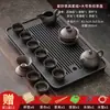 Juego Completo de Tetera de Arcilla Púrpura Kung Fu con Tetera, Gaiwan, Tazas de Té, Porcelana Oro Negro, Bandeja de Té de Doble Propósito, Juego Pequeño para Uso en Casa