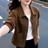 Jaqueta curta estilo coreano, nova coleção de outono, tamanho petite, moderna e que rejuvenesce, versátil, com gola lapela, cor sólida, blusa casual de manga longa
