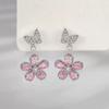 Novos brincos de borboleta flor zircônia rosa doce fresca brincos de temperamento Joker high-end de luxo leve atacado