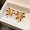 Pendientes de Fuego Artificiales de Zirconia con Esmalte Rojo Goteante para Otoño e Invierno para Mujer, Pendientes Versátiles Exquisitos de Nicho, Lujo Ligero, Pendientes Elegantes y de Gama Alta