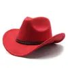 Sombrero vaquero occidental de copa plana nuevo sombrero de lana marrón estilo Jazz para hombres y mujeres sombrero de fieltro de Xizang estilo étnico ala ancha