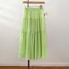 Falda Blanca de Seda de Hielo para Mujer Verano Delgada Cintura Alta Pierna Ancha Línea A Diseño de Cuadros Sentido del Diseño Falda de Pastel por Niveles