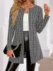 En stock Primavera y Otoño Abrigo de Mujer Talla Grande Estampado de Espiga Cuello Redondo Traje Pequeño
