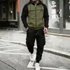 Conjunto de sudadera con capucha y cremallera y pantalones de chándal de trabajo para hombre, de estilo europeo y americano, para otoño e invierno, a prueba de fronteras, con bloques de color, corte holgado