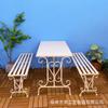 Mesas y Sillas de Metal para Exterior, Mesa y Sillas de Té de Ocio para Balcón al Aire Libre en Patio, Combinación de Mesa Larga Americana de Arte en Hierro para Restaurante al Aire Libre