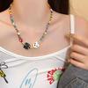 Gato~ Collar de Cerámica con Gatito de Perlas para Mujer, Cadena para Clavícula Estilo Nuevo Verano 2025, Accesorio de Dibujos Animados de Celebridad de Internet
