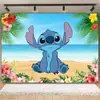 Tela de Fondo de Cumpleaños de Stitch Suministros de Decoración para Fiesta de Cumpleaños Diseño del Lugar Banner de Tela de Poliéster de Stitch