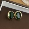 Pendientes Ovalados de Zirconia Esmeralda Retro, Chapados en Oro Real, Estilo Simple Europeo y Americano, Pendientes de Alta Gama para Mujer