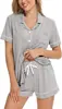 Toma Real de Nuevo Conjunto de Pijama Cardigan de Estilo Europeo y Americano Transfronterizo, Conjunto Casual de Ropa de Casa para Mujer con Solapa, Conjunto de Dos Piezas con Pantalones Cortos y Manga Corta
