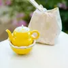 Tetera Pequeña de Margarita con Glaseado de Yema de Huevo del Fabricante para Una Persona, Conveniente Juego de Té Kung Fu, Utensilios para Preparar Té de Color Bajo Esmalte, Taza de Té