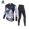 Roupa de Ciclismo Manga Longa Xingheng para Mulheres, Roupa de Ciclismo Estampada de Outono, Roupa de Ciclismo e Calças para Mulheres, Absorvente de Umidade e Suor