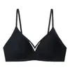 Ropa interior francesa sin costuras con copa triangular para mujer, una pieza, doble botonadura, cómoda, sin varillas, corte sexy, transpirable, sujetador