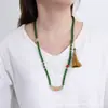 Collar Cadena para Suéter Accesorios para Mujer Koi Tallado de Venta Caliente 2024 Candado Ruyi Cuentas Redondas Verdes Loto Oro Arena Antigua