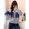 Cárdigan de Punto de Manga Larga con Bloques de Color Estilo Retro Perezoso para Mujer Otoño Invierno Talla Grande Gordo MM Abrigo Suéter Top Versátil que Reduce la Edad