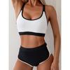 Nuevo traje de baño deportivo de competición de color contrastante blanco y negro 2024 estilo dividido para mujer comercio exterior transfronterizo europeo y americano Amazon AliExpress