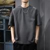Camiseta de Verano Americana de Peso Pesado de Manga Corta para Hombre 2025 Nueva Marca de Moda Retro Lavada Manga Cinco Cuartos Camiseta Casual Holgada