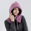Novo Estilo Chapéu Balaclava de Fio de Laço e Cachecol de Pescoço Tudo-em-Um Feminino Outono e Inverno Lã Mesclada Tricotado Quente Chapéu para Frio