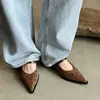 Zapatos de Commuter Estilo Francés~2026 Estampado de Leopardo Punta Fina Correa Única Mary Jane Zapatos de Piel con Tacón Medio Grueso y Punta Baja
