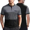 Verano Transfronterizo Ebay Camisa Polo de Manga Corta para Hombre con Estampado de Rayas Camiseta de Manga Corta Casual de Negocios Polo para Exteriores