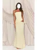 Vestido Sexy de Color Sólido de Moda Europea y Americana con Elegante Diseño Transfronterizo de Atar Hueco, Nuevo Estilo Vestido Largo sin Tirantes