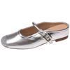 Sapatos Prateados Slip-On para Mulheres com Aumento Oculto de Altura, Novo Modelo Verão 2026, Sola Grossa, Bico Fechado, Meia-Mule para Uso Externo