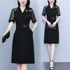 Estilo Novo de Verão 2025 Moda Feminina Plus Size Elegante Redutor de Idade Efeito Emagrecedor Vestido com Renda Costurada